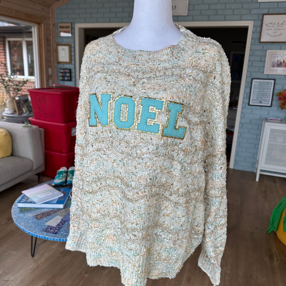 Judith March Cream and Blue Noel Sweater